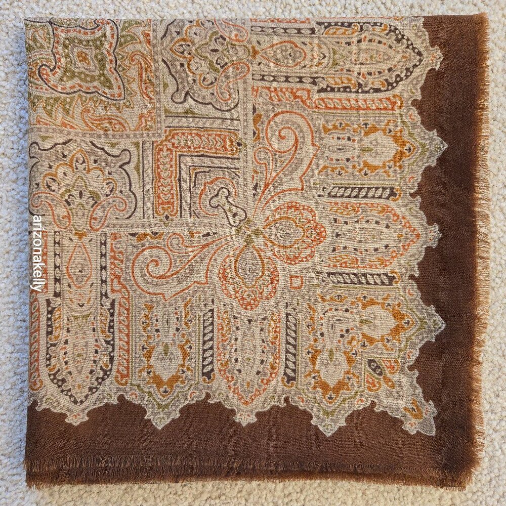 Large Square Wool Scarf Brown Orange Earth Tones